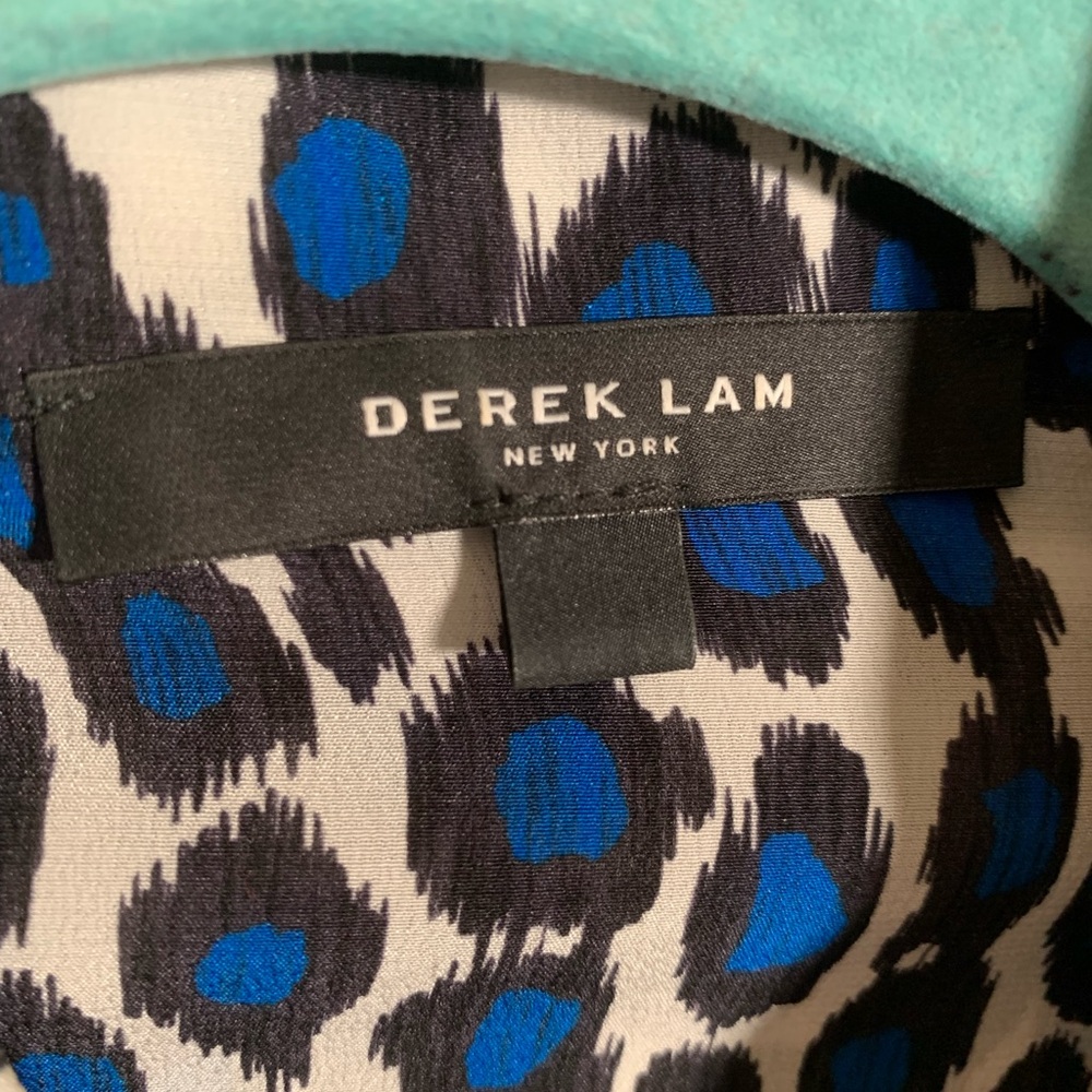 Derek Lam Womens Silk Shirtdress Blue Black Leopard Print Size 4 Quiet Luxury - Picture 7 of 7